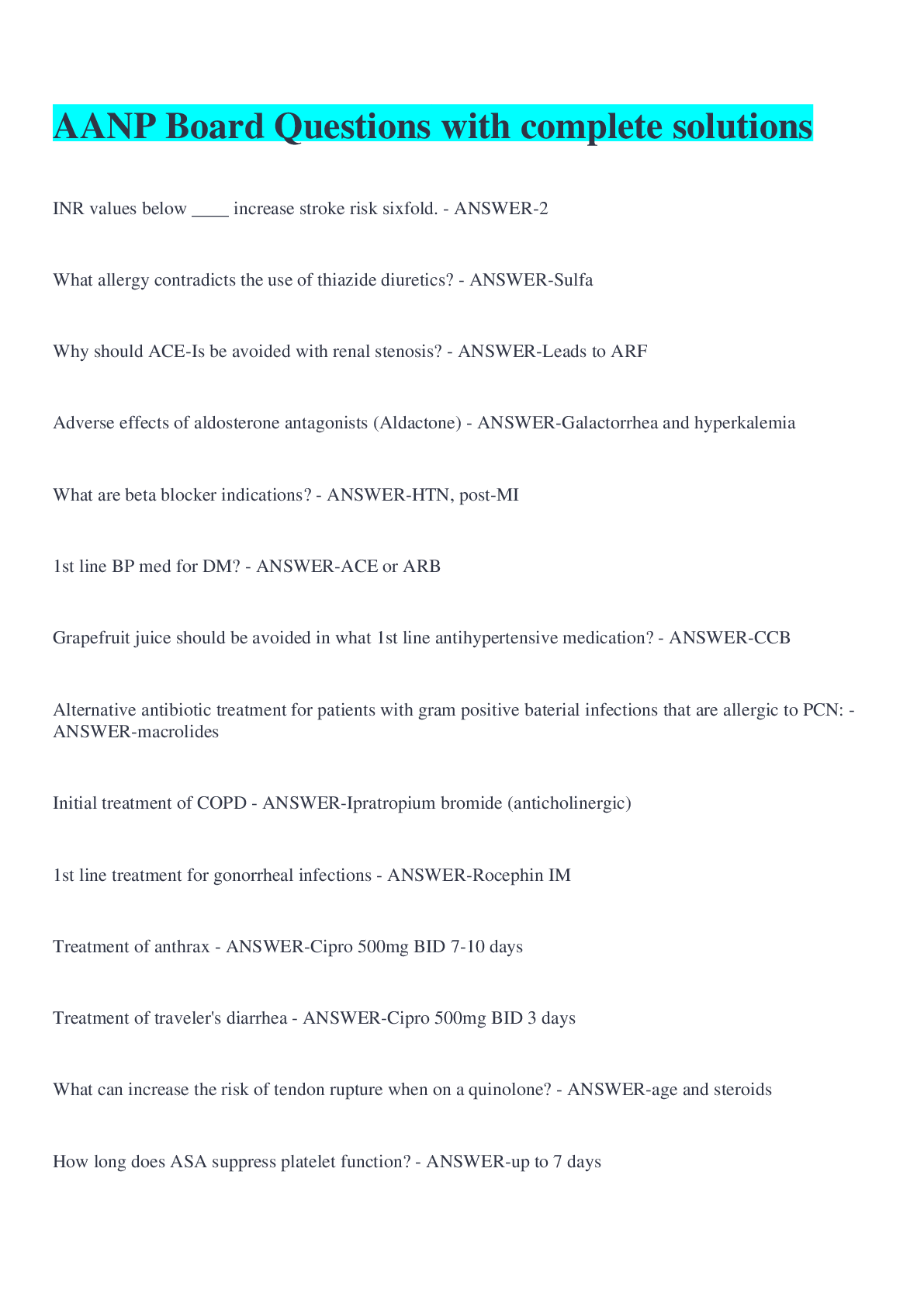 Preview image for AANP Board Questions with complete solutions